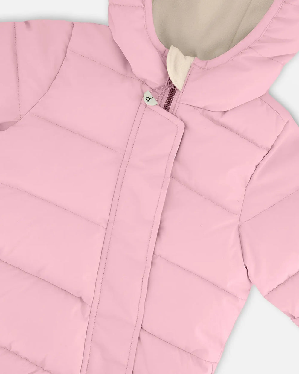 Close-up fleece-lined hood – Baby Cloud pink snowsuit