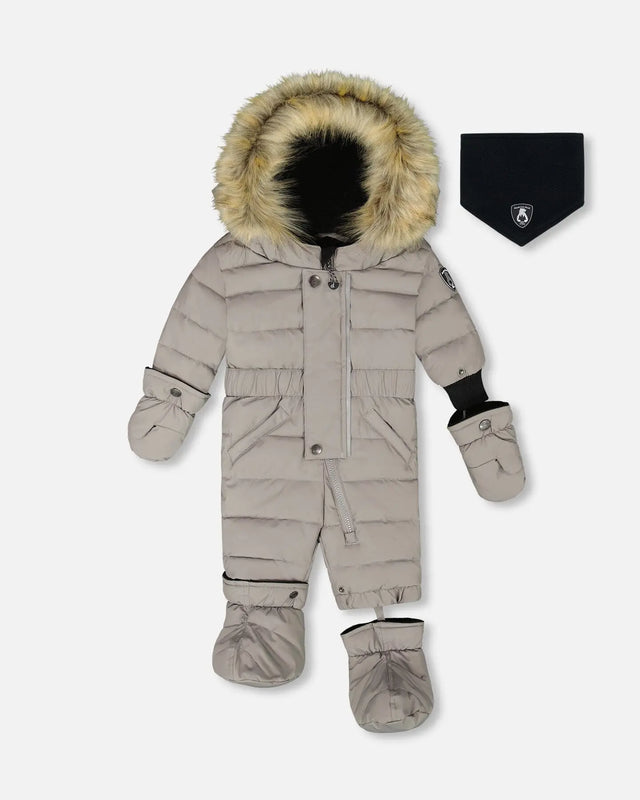 Deux Par Deux One-Piece Baby Original Puffy Snowsuit Gray with mitts and boots