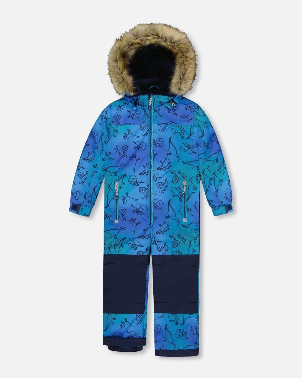 One-Piece Discover Snowsuit Blue Gradient Dinosaur Print | Deux par Deux | Jenni Kidz