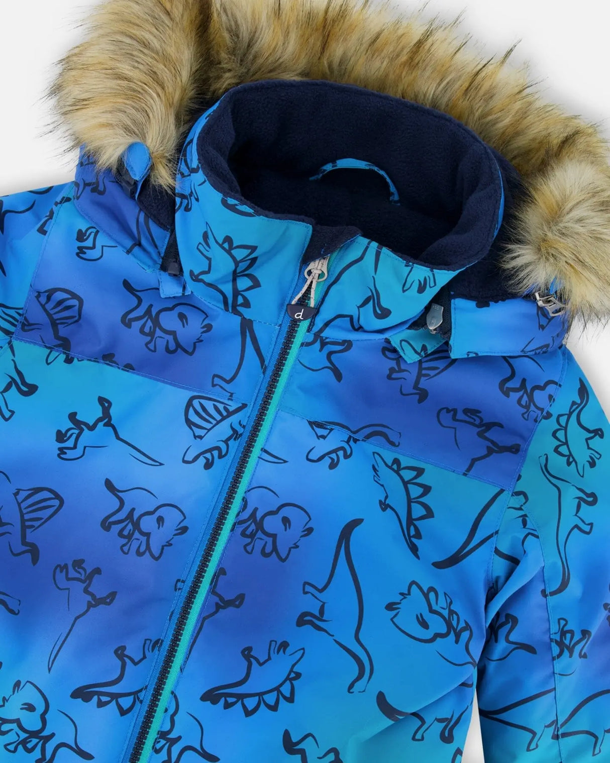 One-Piece Discover Snowsuit Blue Gradient Dinosaur Print | Deux par Deux | Jenni Kidz