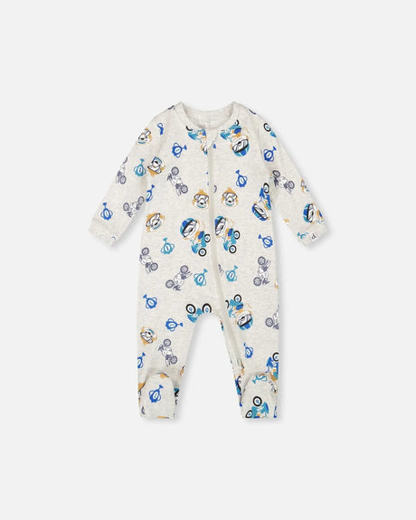 One-Piece Organic Cotton Pajama Beige Monkey Print | Deux par Deux | Jenni Kidz
