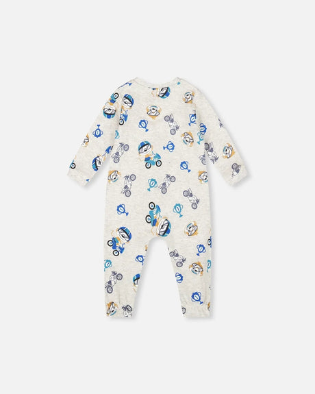 One-Piece Organic Cotton Pajama Beige Monkey Print | Deux par Deux | Jenni Kidz