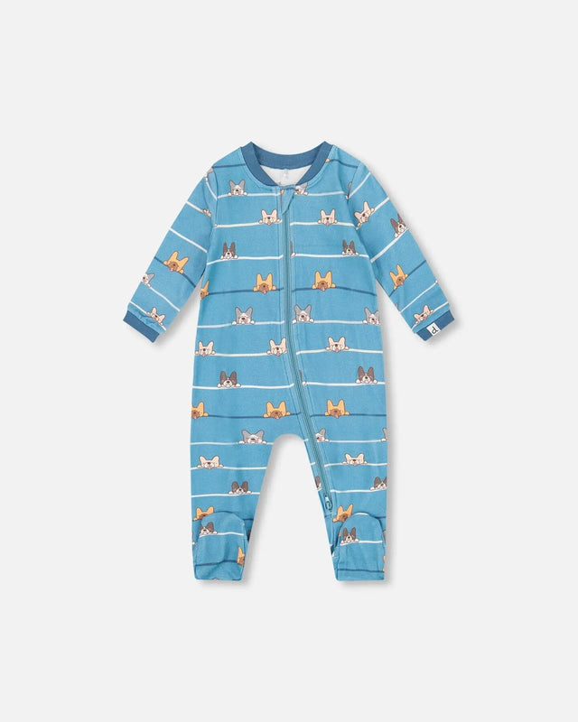 One-Piece Organic Cotton Pajama Blue Dog Print | Deux par Deux | Jenni Kidz