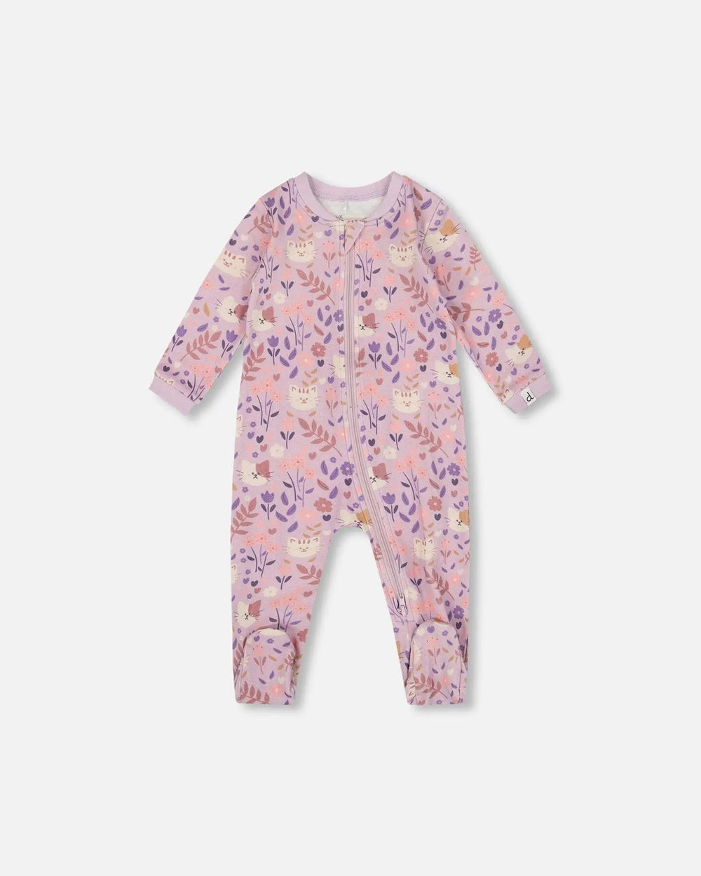 One-Piece Organic Cotton Pajama Lilac Cat Print | Deux par Deux | Jenni Kidz
