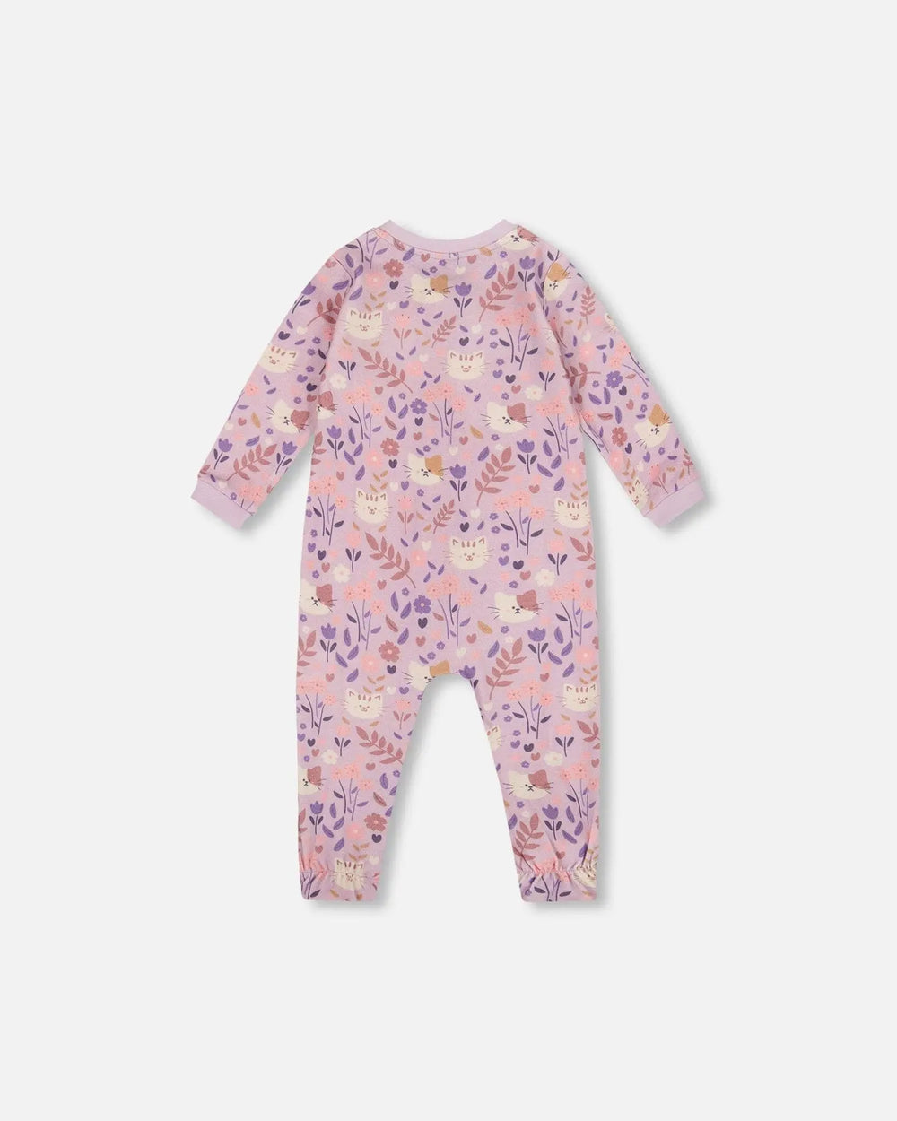 One-Piece Organic Cotton Pajama Lilac Cat Print | Deux par Deux | Jenni Kidz