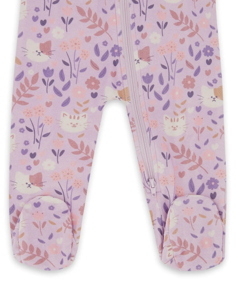 One-Piece Organic Cotton Pajama Lilac Cat Print | Deux par Deux | Jenni Kidz