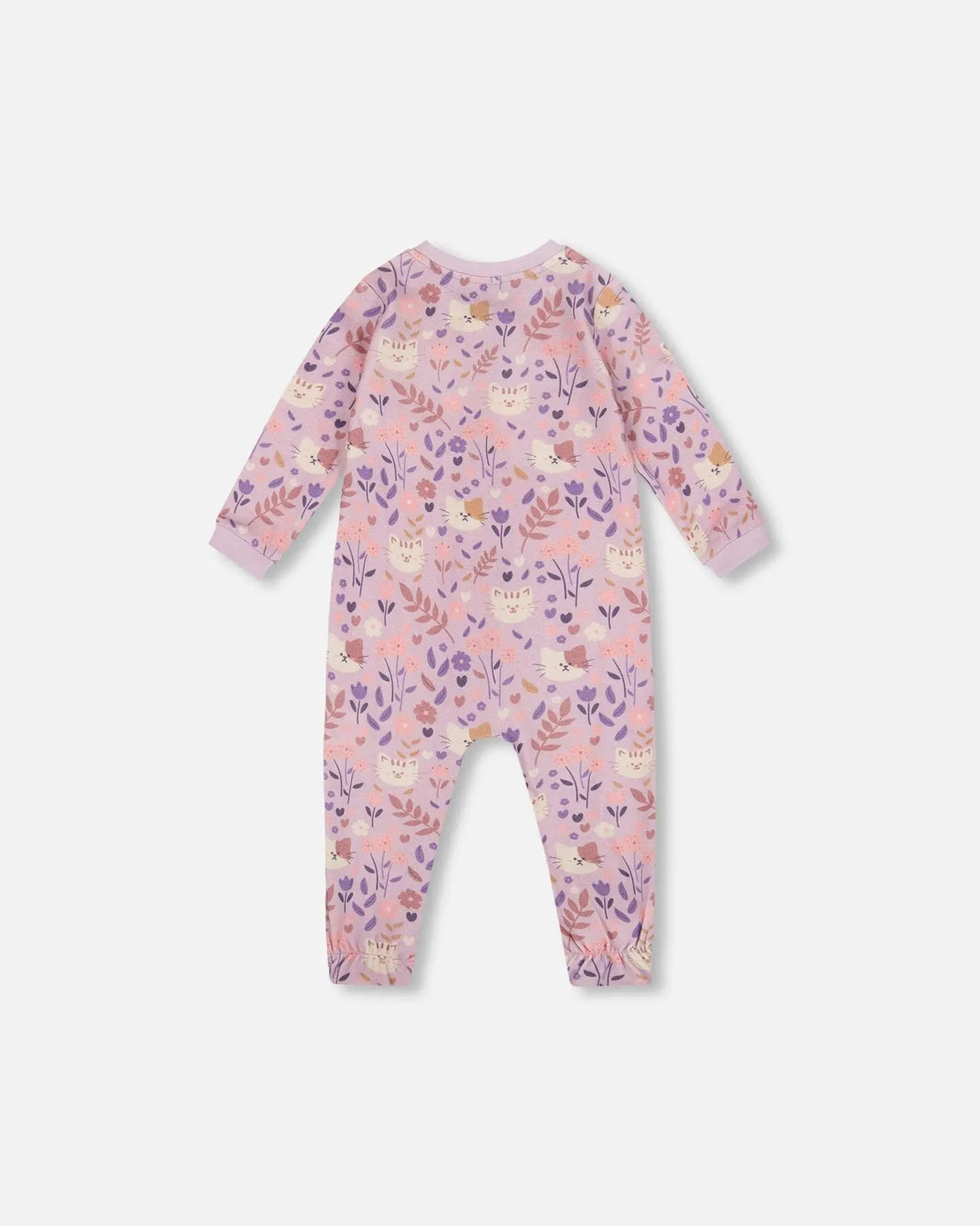 One-Piece Organic Cotton Pajama Lilac Cat Print | Deux par Deux | Jenni Kidz