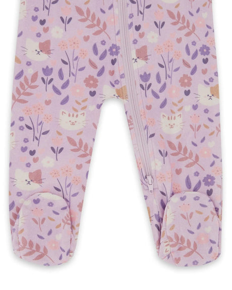One-Piece Organic Cotton Pajama Lilac Cat Print | Deux par Deux | Jenni Kidz