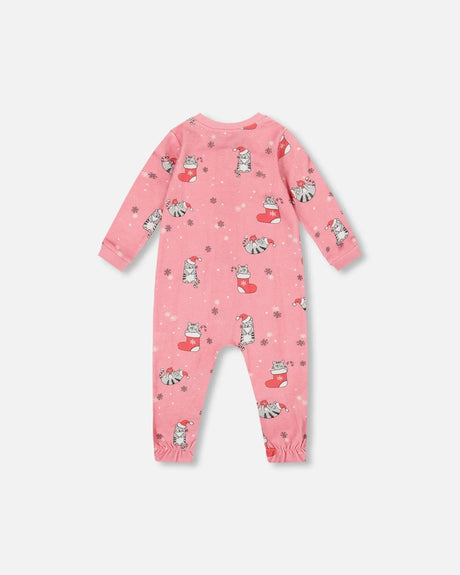 One-Piece Organic Cotton Pajama Pink Cat Print | Deux par Deux | Jenni Kidz