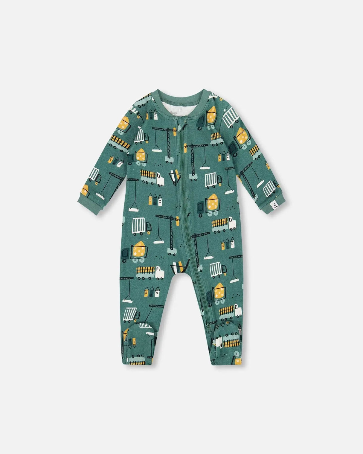 One-Piece Organic Cotton Pajama Teal Construction Print | Deux par Deux | Jenni Kidz