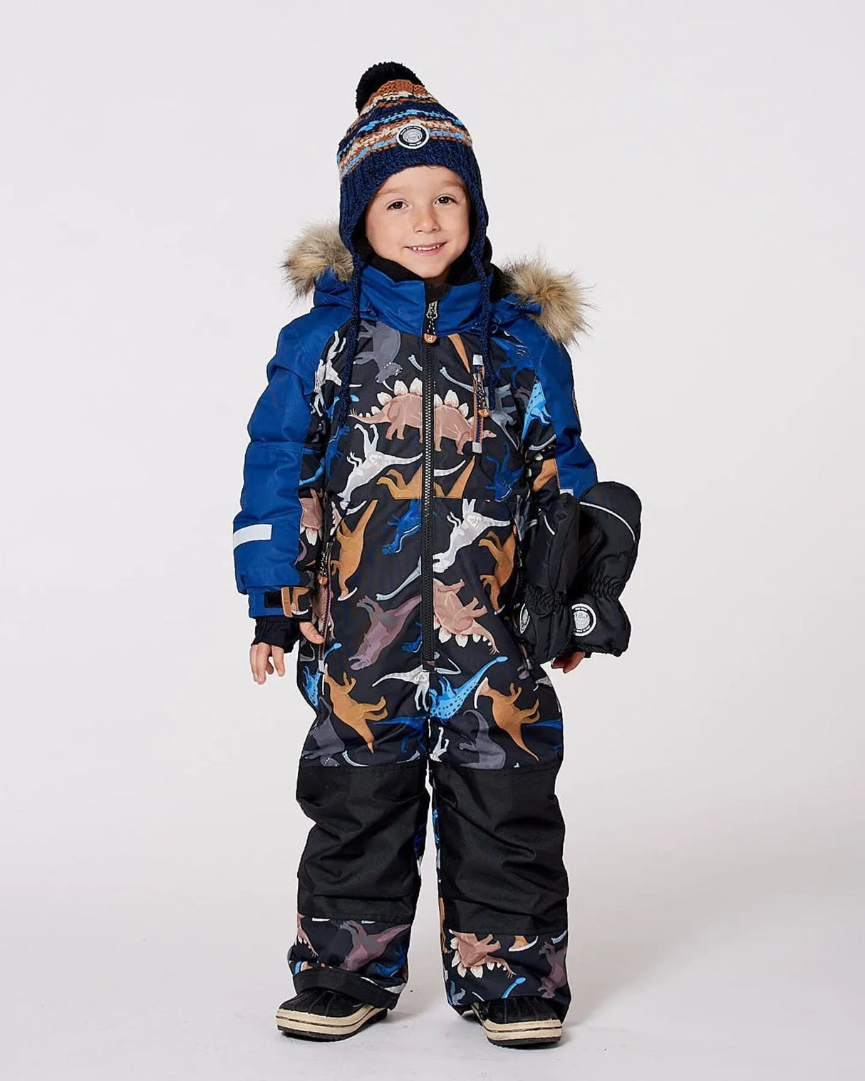 One-Piece Play Snowsuit Black Dinosaur Print | Deux par Deux | Jenni Kidz