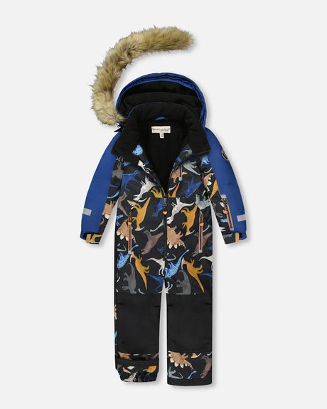 One-Piece Play Snowsuit Black Dinosaur Print | Deux par Deux | Jenni Kidz
