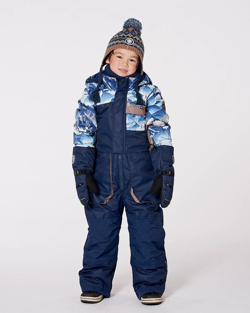 One-Piece Play Snowsuit With Mountains Print Navy Blue | Deux par Deux | Jenni Kidz