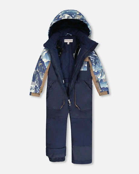 One-Piece Play Snowsuit With Mountains Print Navy Blue | Deux par Deux | Jenni Kidz