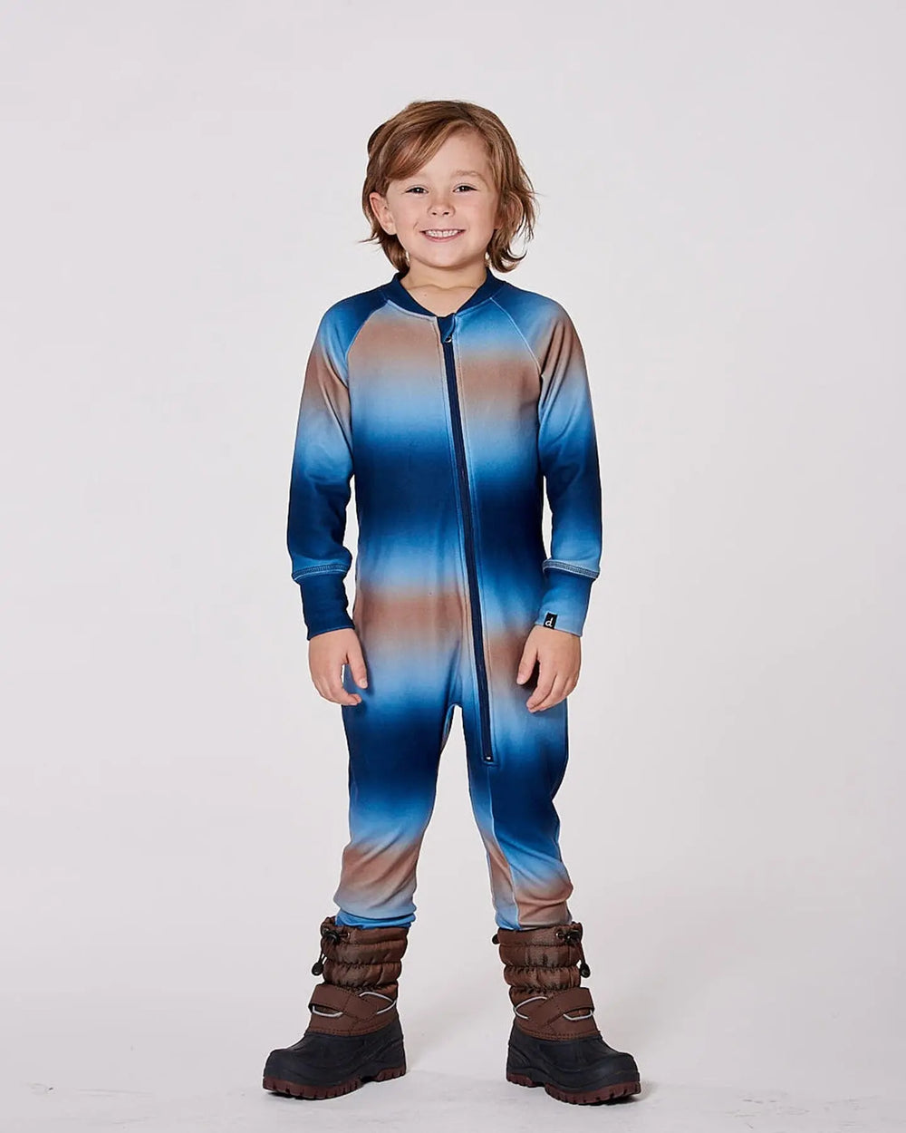 One-Piece Thermal Underwear Blue And Beige Gradient | Deux par Deux | Jenni Kidz