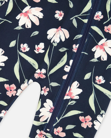 One-Piece Thermal Underwear Navy Flower Print | Deux par Deux | Jenni Kidz