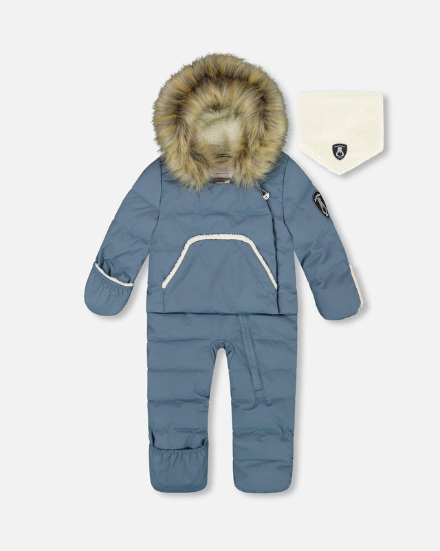 Baby snowsuit unisex dark gray blue one-piece pram suit, slim car-seat snowsuit fit