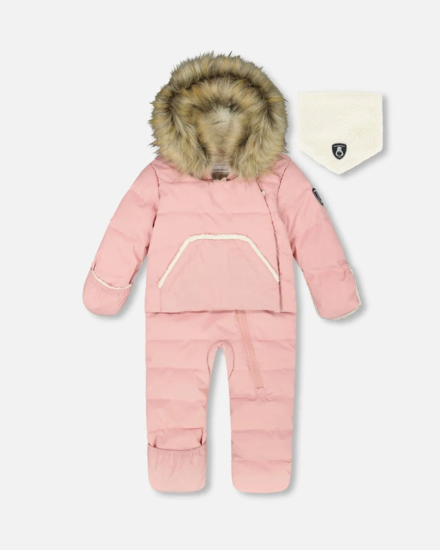 One-Piece Baby Snug Snowsuit Designed For Car Seat Pink | Deux par Deux | Jenni Kidz