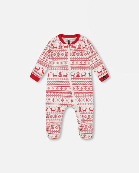 Organic Cotton Baby One-Piece Pajama Red And White Fairisle | Deux par Deux | Jenni Kidz