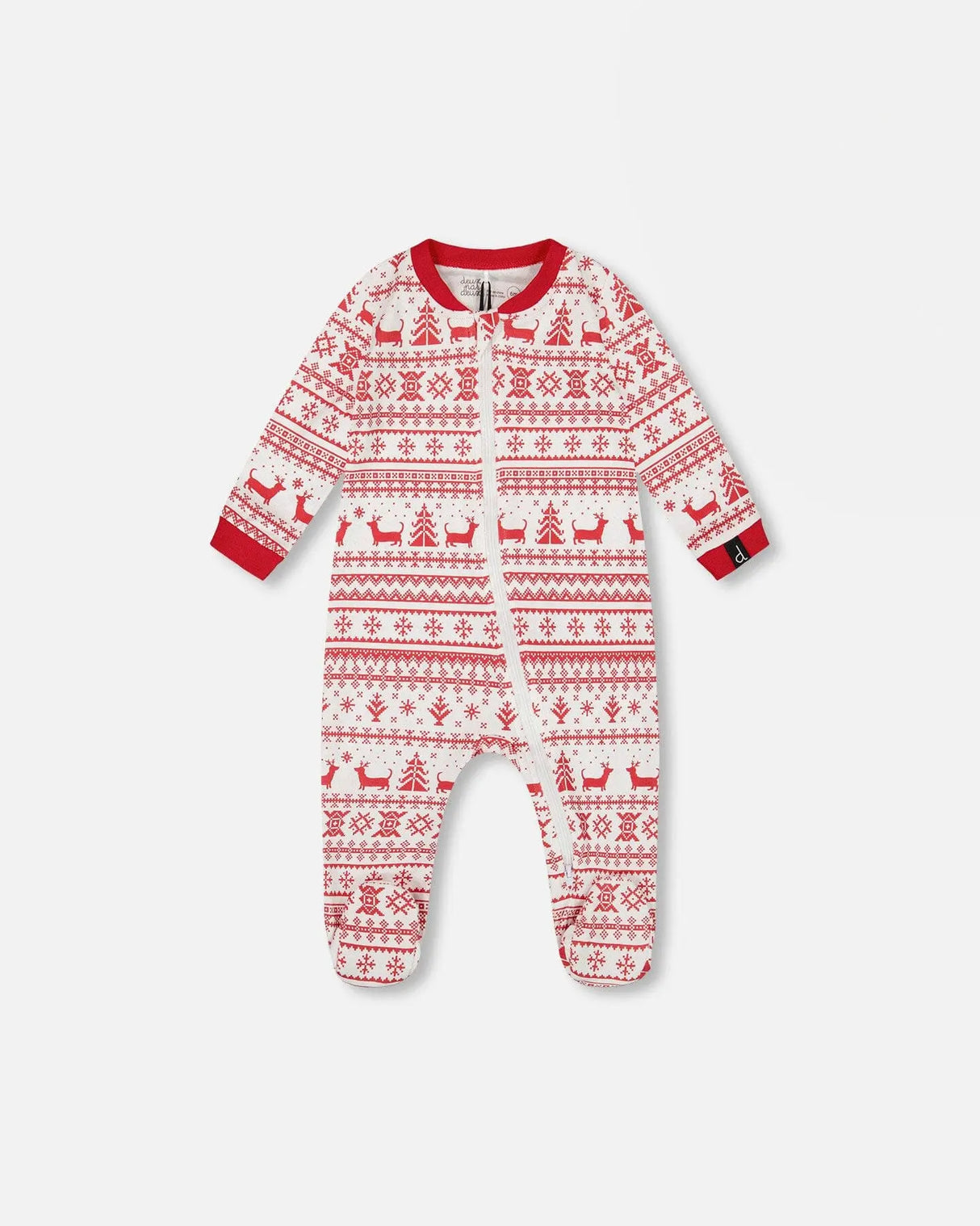 Organic Cotton Baby One-Piece Pajamas Red And White Fairisle | Deux par Deux | Jenni Kidz