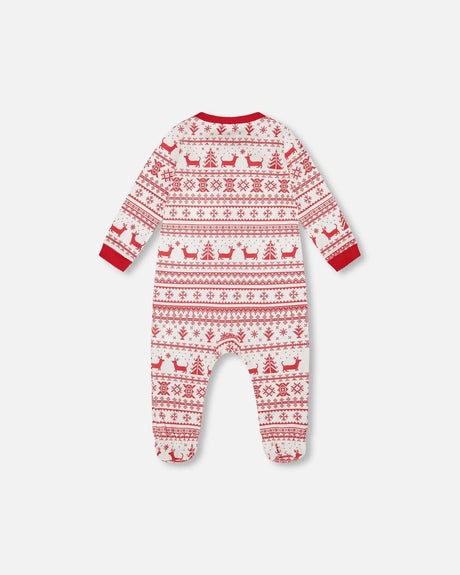 Organic Cotton Baby One-Piece Pajamas Red And White Fairisle | Deux par Deux | Jenni Kidz