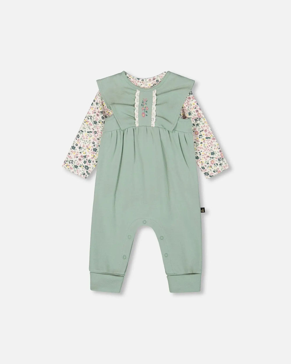 Organic Cotton Bodysuit And Sleeveless Overalls Set Jade Green | Deux par Deux | Jenni Kidz