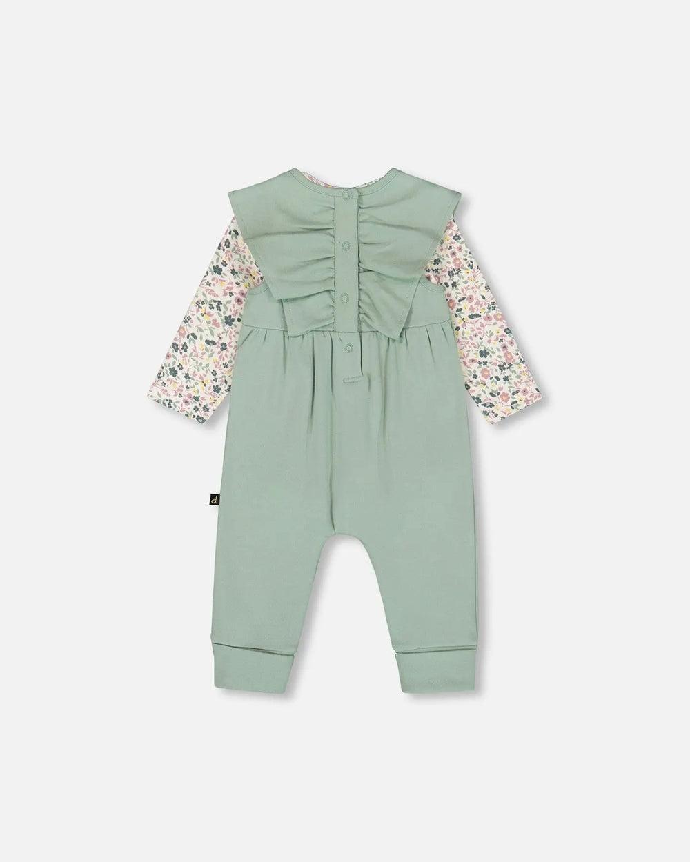 Organic Cotton Bodysuit And Sleeveless Overalls Set Jade Green | Deux par Deux | Jenni Kidz