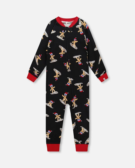 Organic Cotton Interlock One-Piece Pajama Black Cookie Print | Deux par Deux | Jenni Kidz
