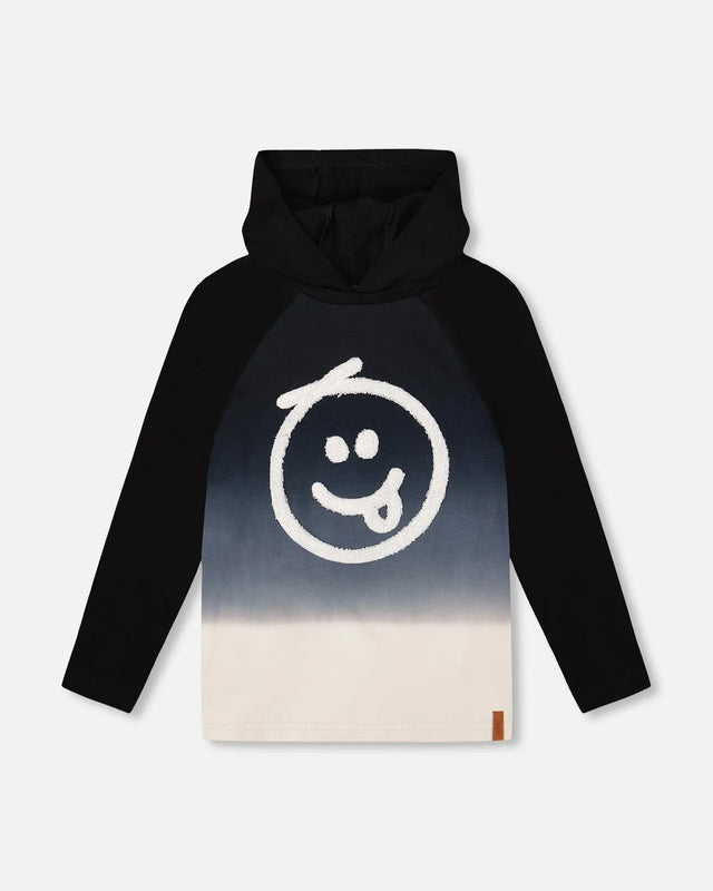 Organic Cotton Jersey Hooded Raglan Sleeve Tee Black | Deux par Deux | Jenni Kidz