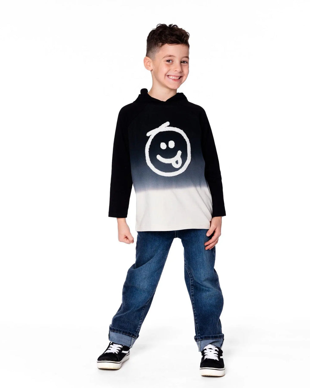 Organic Cotton Jersey Hooded Raglan Sleeve Tee Black | Deux par Deux | Jenni Kidz