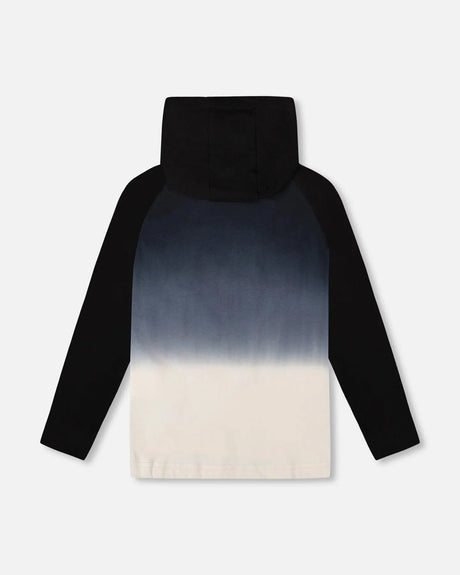 Organic Cotton Jersey Hooded Raglan Sleeve Tee Black | Deux par Deux | Jenni Kidz