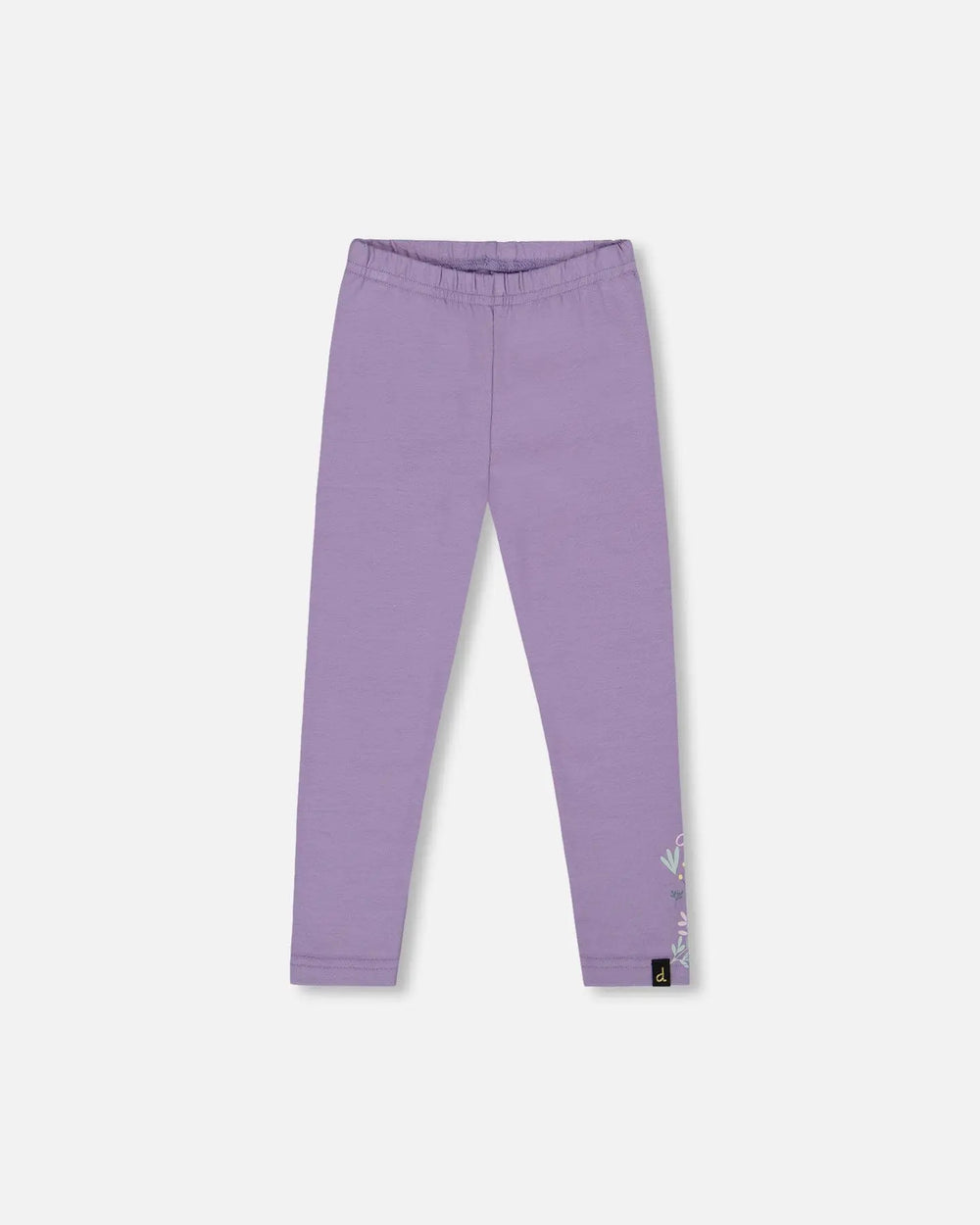 Organic Cotton Jersey Leggings Purple Gray With Floral Detail | Deux par Deux | Jenni Kidz
