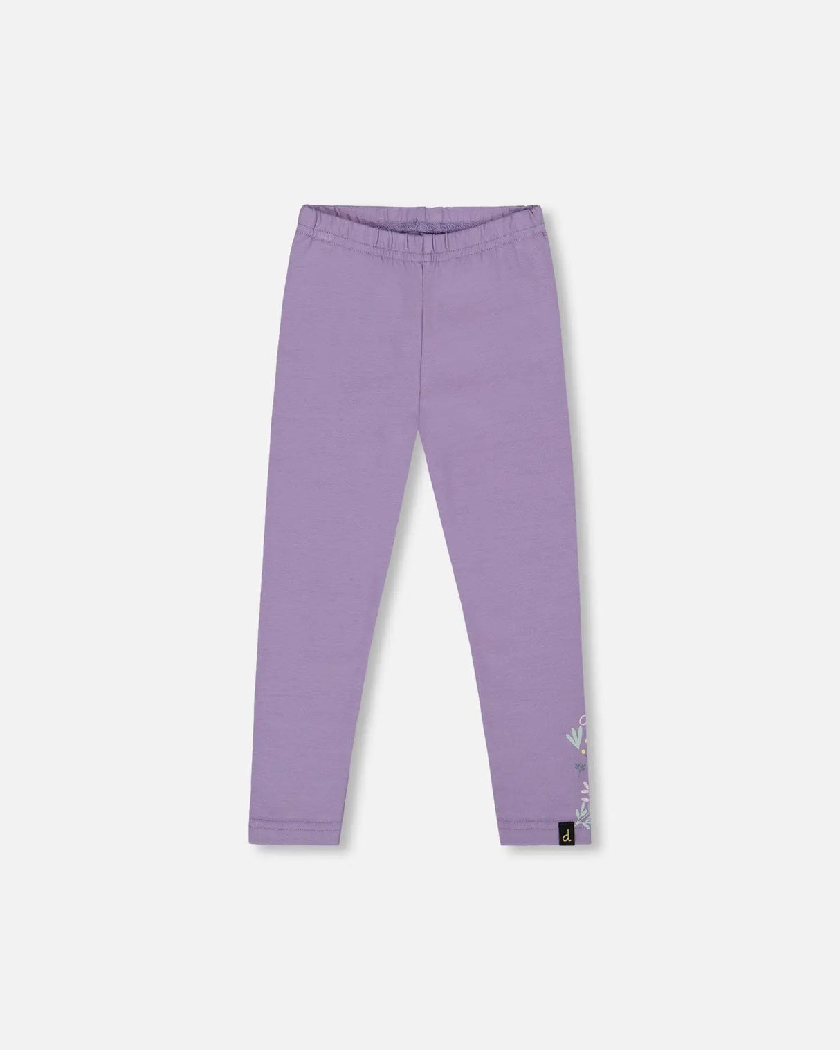 Organic Cotton Jersey Leggings Purple Gray With Floral Detail | Deux par Deux | Jenni Kidz