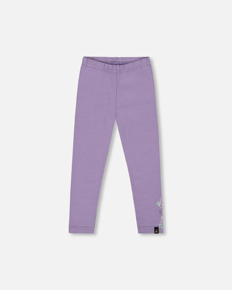 Organic Cotton Jersey Leggings Purple Gray With Floral Detail | Deux par Deux | Jenni Kidz