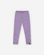 Organic Cotton Jersey Leggings Purple Gray With Floral Detail | Deux par Deux | Jenni Kidz