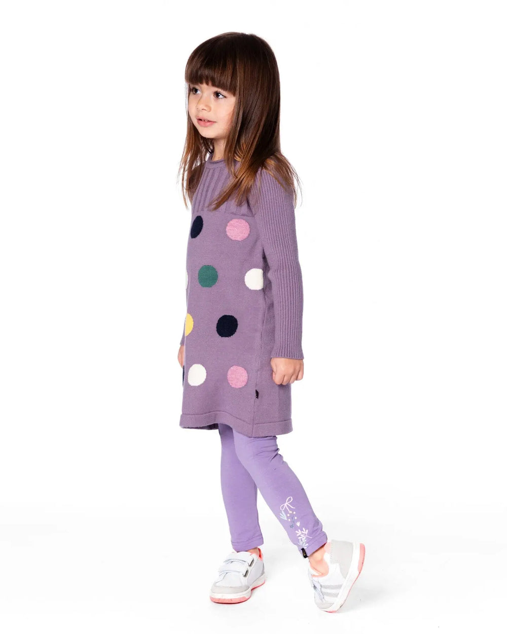 Organic Cotton Jersey Leggings Purple Gray With Floral Detail | Deux par Deux | Jenni Kidz