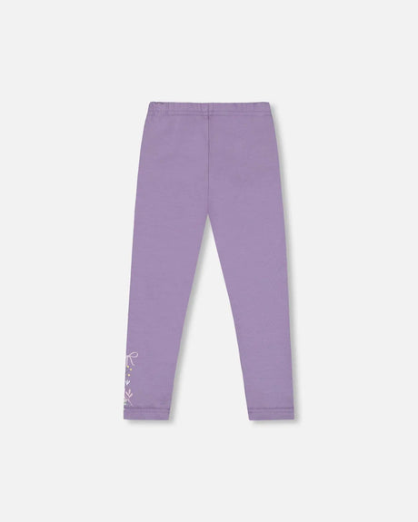 Organic Cotton Jersey Leggings Purple Gray With Floral Detail | Deux par Deux | Jenni Kidz