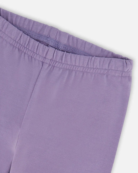 Organic Cotton Jersey Leggings Purple Gray With Floral Detail | Deux par Deux | Jenni Kidz