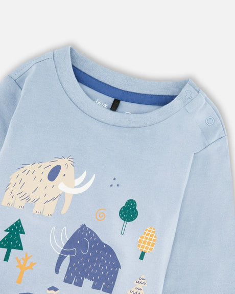 Organic Cotton Jersey Two-Piece Top And Pant Set Blue | Deux par Deux | Jenni Kidz