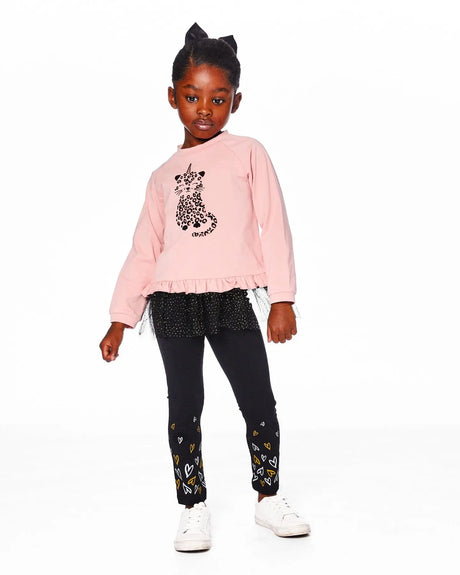 Organic Cotton Leggings Dusty Pink With Hearts Print | Deux par Deux | Jenni Kidz