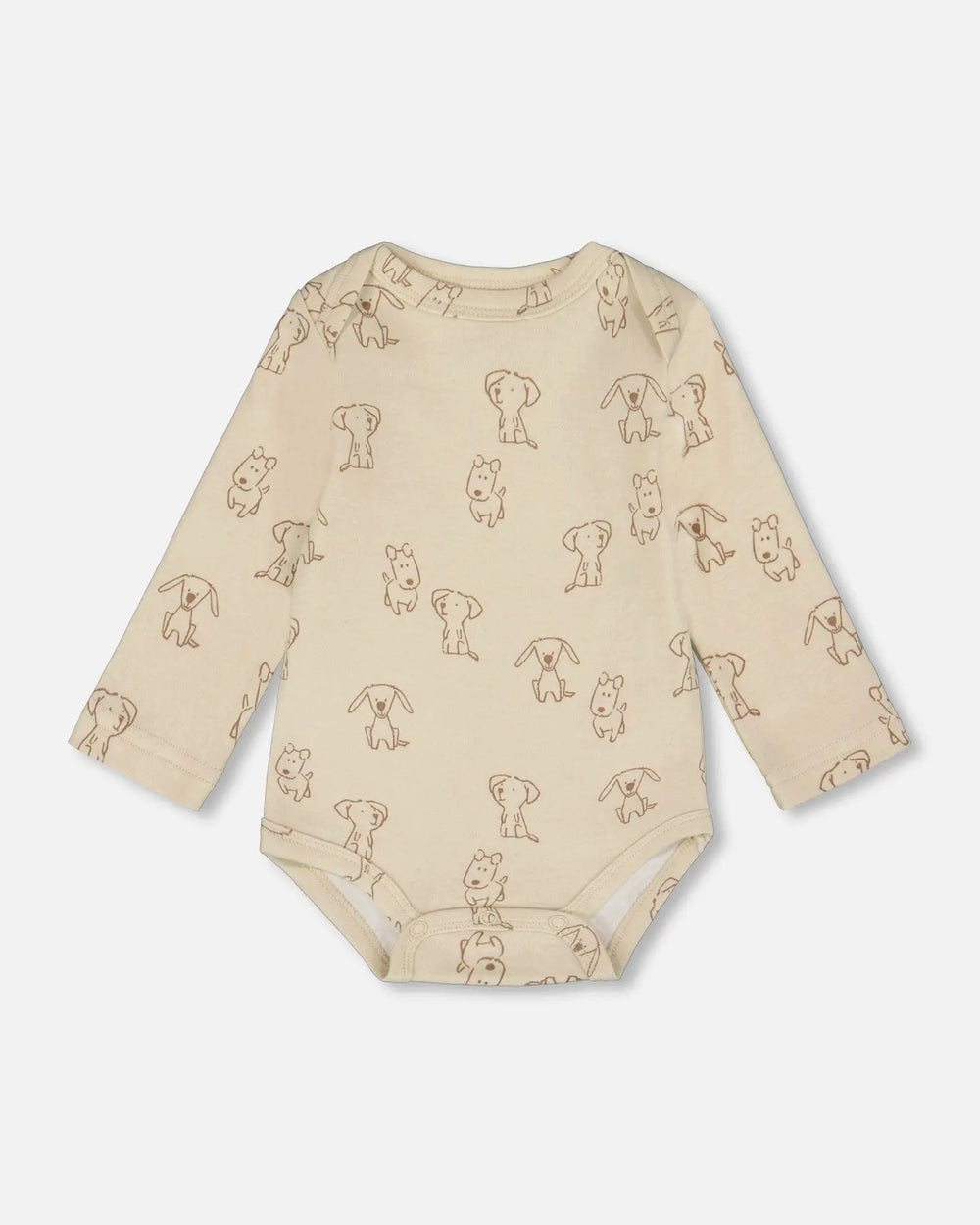 Organic Cotton Onesie Beige Puppy Print | Deux par Deux | Jenni Kidz