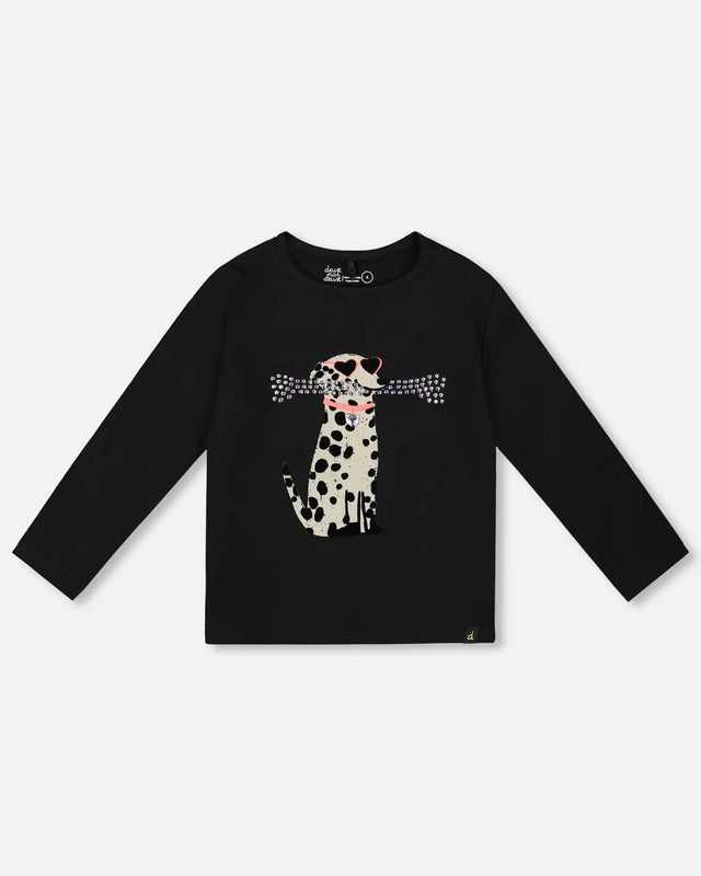 Organic Cotton T-Shirt Black With Dalmatian | Deux par Deux | Jenni Kidz