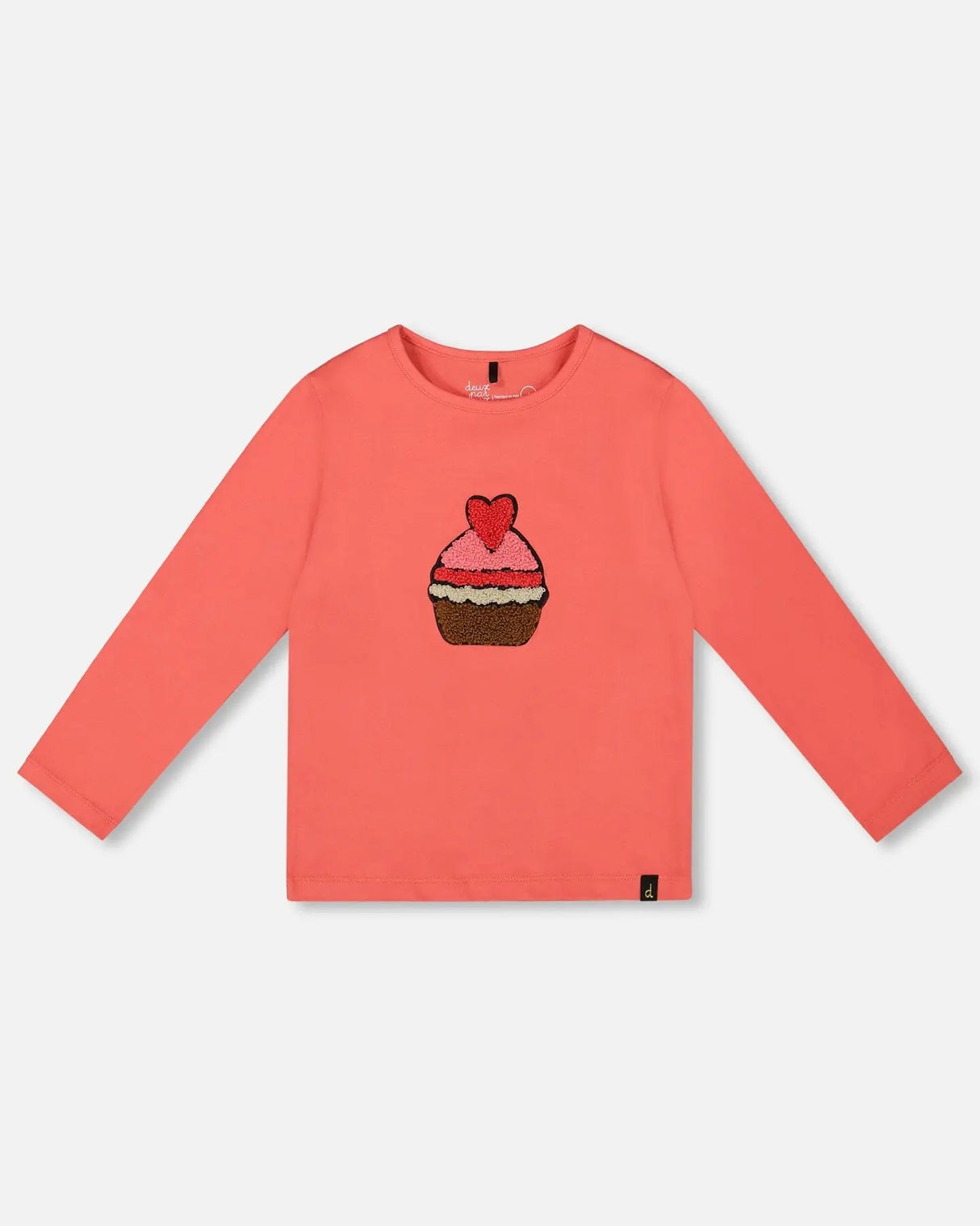 Organic Cotton T-Shirt Coral With Cupcake | Deux par Deux | Jenni Kidz