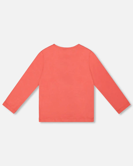 Organic Cotton T-Shirt Coral With Cupcake | Deux par Deux | Jenni Kidz