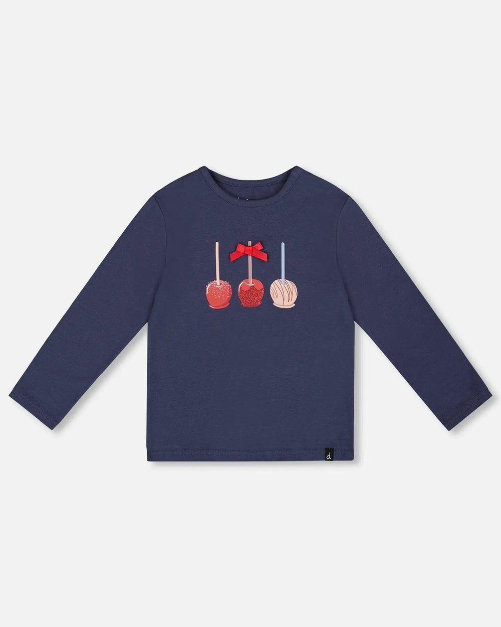 Organic Cotton T-Shirt Navy Blue With Apple Treats | Deux par Deux | Jenni Kidz