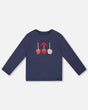 Organic Cotton T-Shirt Navy Blue With Apple Treats | Deux par Deux | Jenni Kidz
