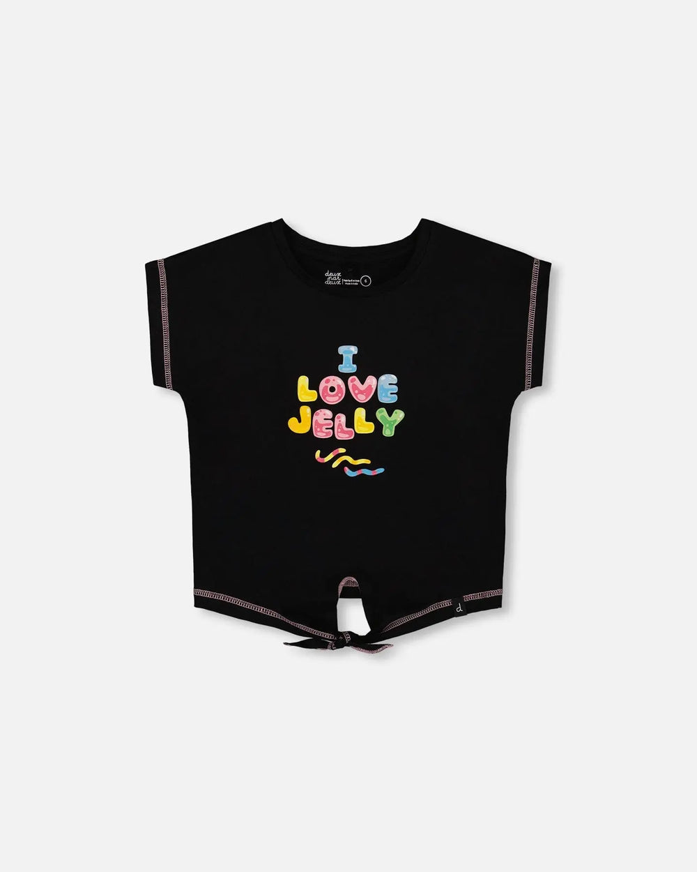 Organic Cotton Tee With Print And Knot Black And Multicolored | Deux par Deux | Jenni Kidz