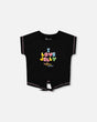 Organic Cotton Tee With Print And Knot Black And Multicolored | Deux par Deux | Jenni Kidz