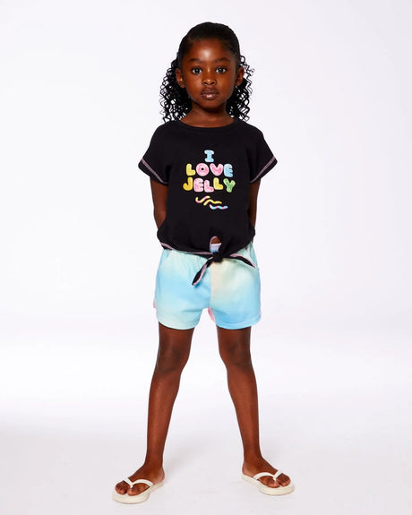 Organic Cotton Tee With Print And Knot Black And Multicolored | Deux par Deux | Jenni Kidz