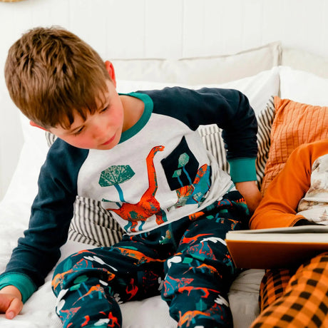 Organic Cotton Two Piece Dinosaur Printed Boys Pajama Set | DEUX PAR DEUX | DEUX PAR DEUX | Jenni Kidz